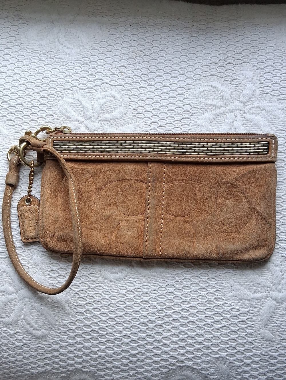 Vintage Coach Tan Suede Wristlet Clutch